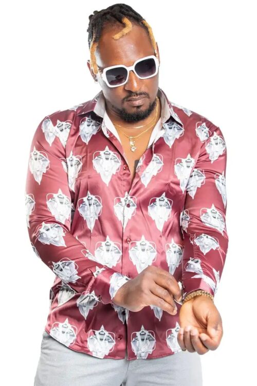 JB Designs Merlot Red Space Shuttle Patterned Silk Shirt
