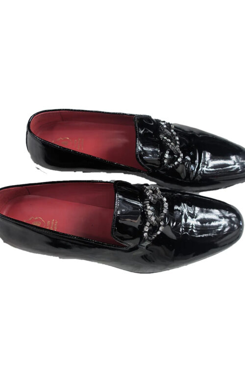 JB Designs Shiny Leather Shoes with Silver Chain and Crystals