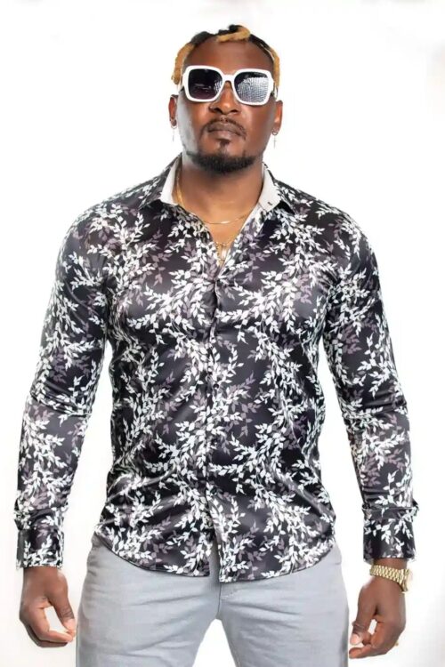 JB Designs White Acacia Leaf Patterned Silk Shirt