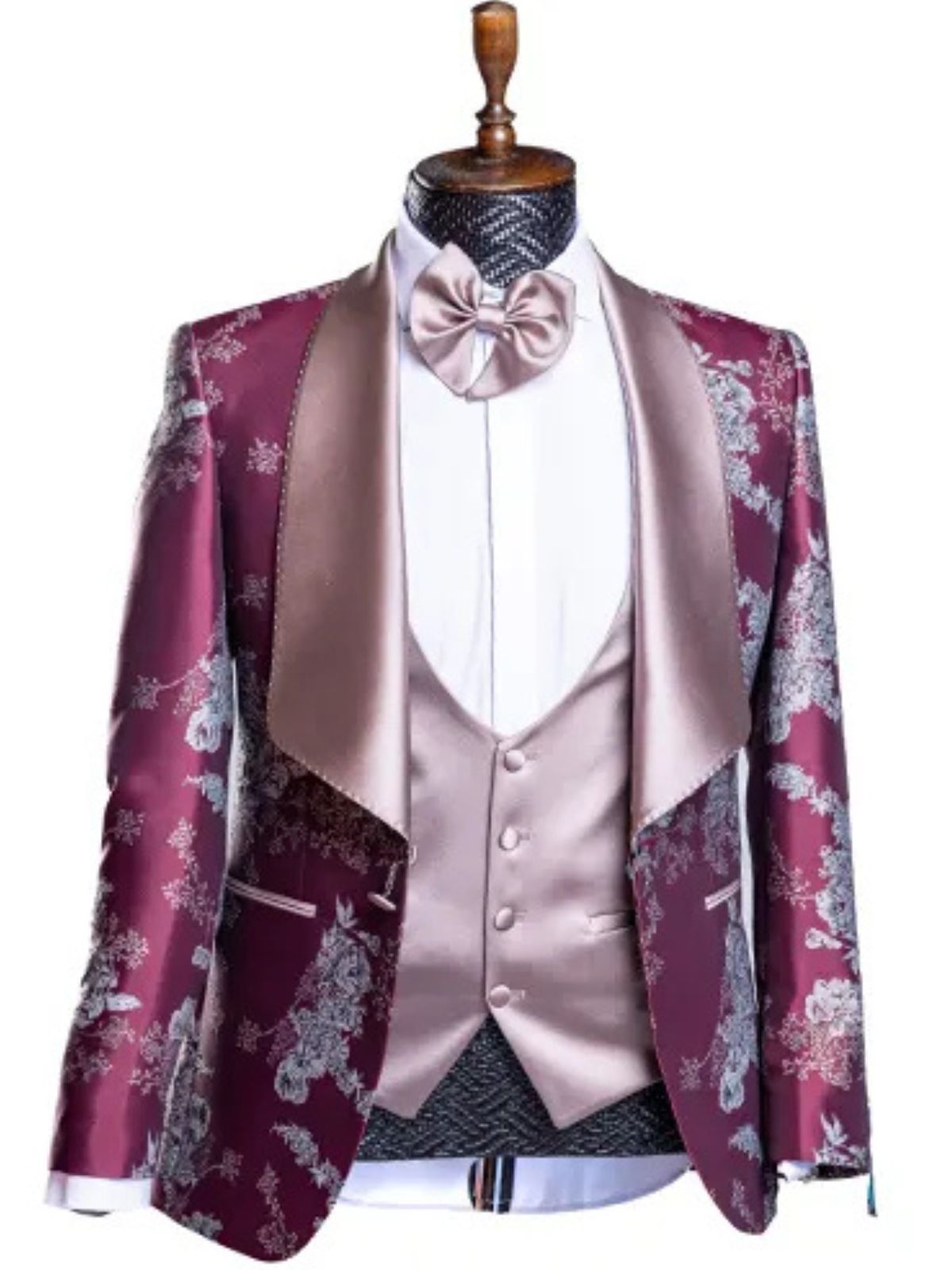 JB Quesste Men’s 3pc Jackquard Shawl Neck Blazer Slim Fit Suit Set - Image 2