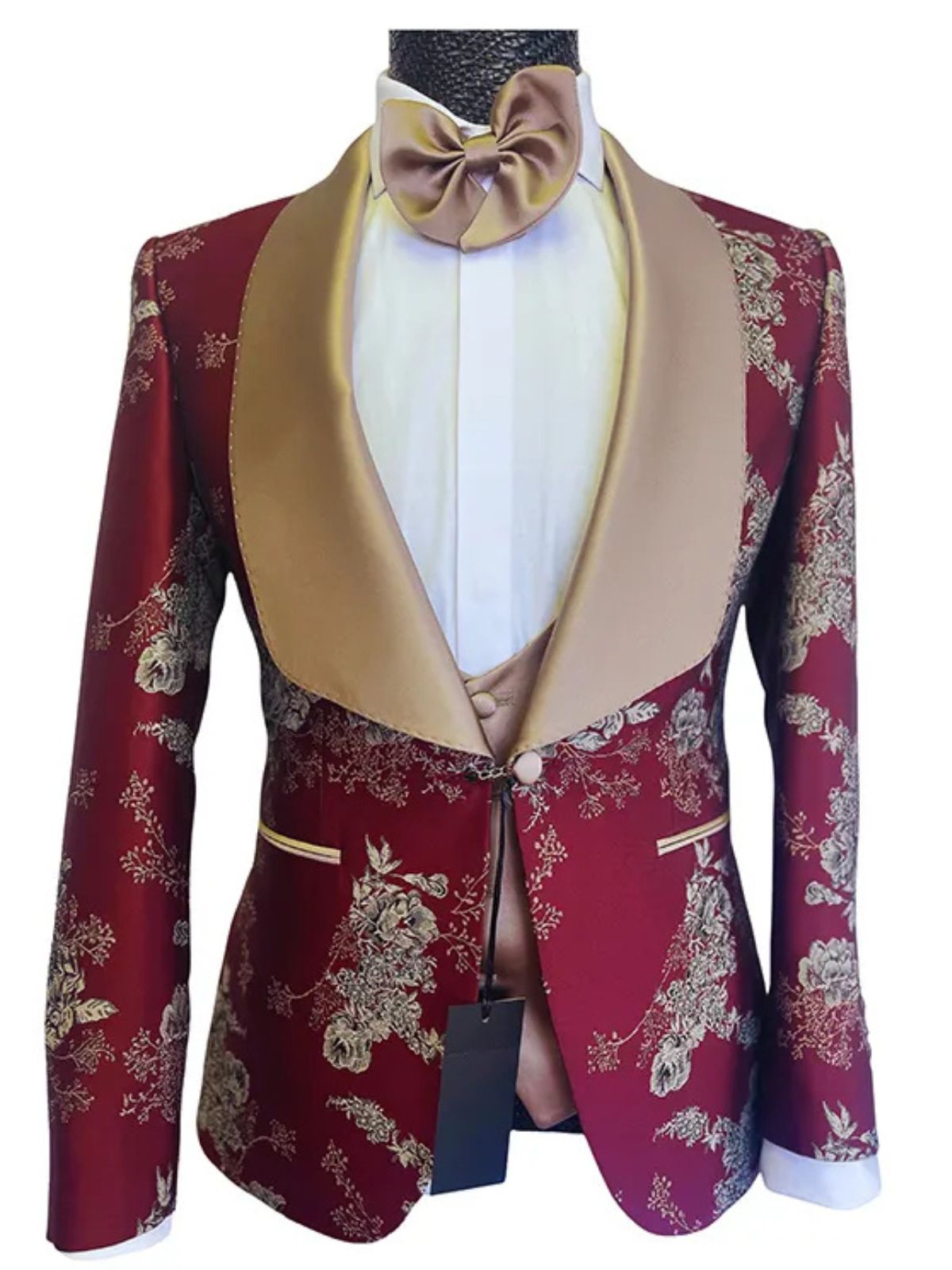 JB Quesste Men’s 3pc Jackquard Shawl Neck Blazer Slim Fit Suit Set - Image 3