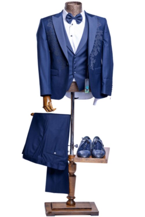 JB Quesste Men’s 3pc Slim Fit Suit Set with Blazer Embroidery
