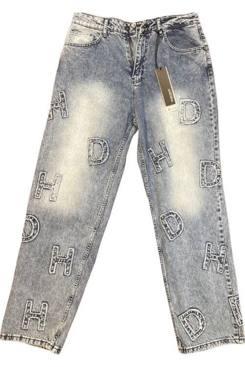 Light Blue Lettered Loose Fit Jeans