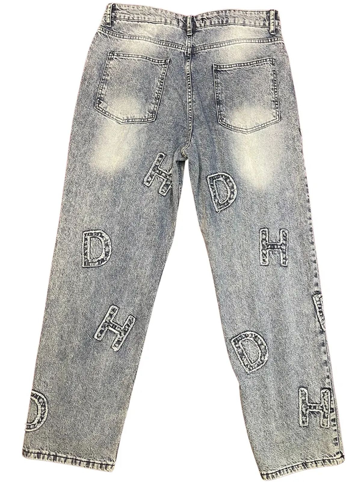 Light Blue Lettered Loose Fit Jeans - Image 3