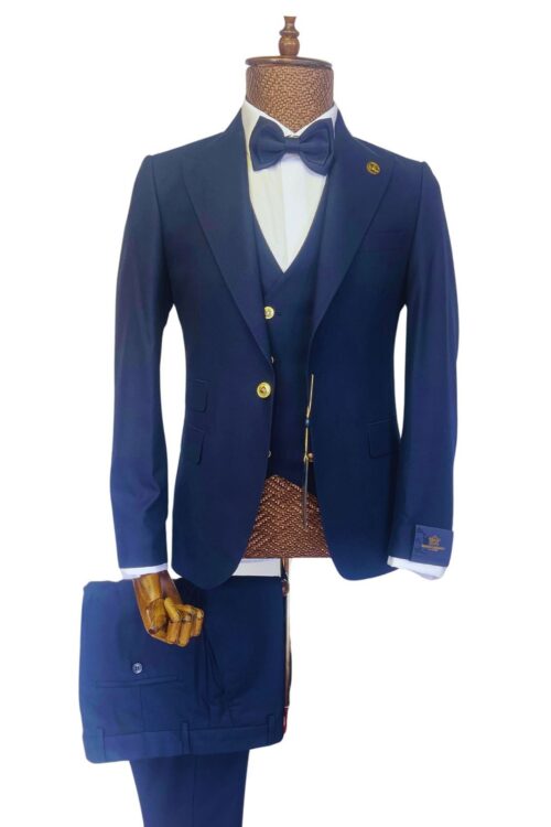 Marco Lorenzo Men’s 3pc Slim Fit Suit(gold) With Double Breasted Vest
