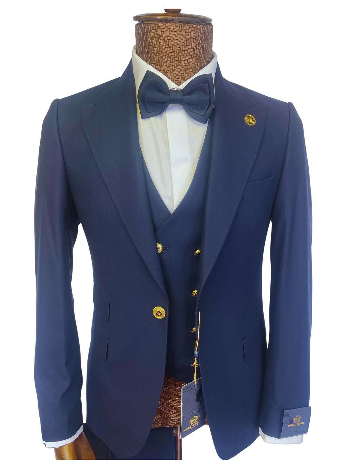 Marco Lorenzo Men’s 3pc Slim Fit Suit(gold) With Double Breasted Vest - Image 2
