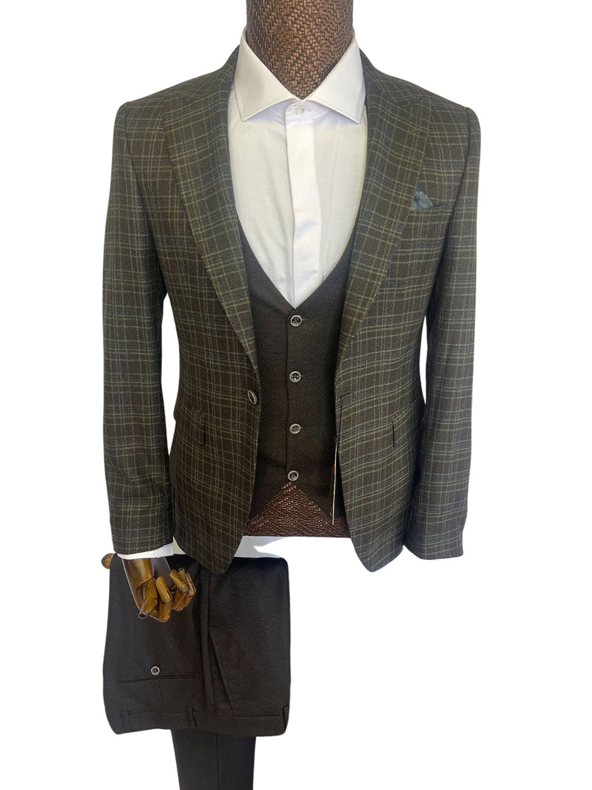 Men’s 3pc Slim Fit Checkered Pattern Suit Sets - Image 2