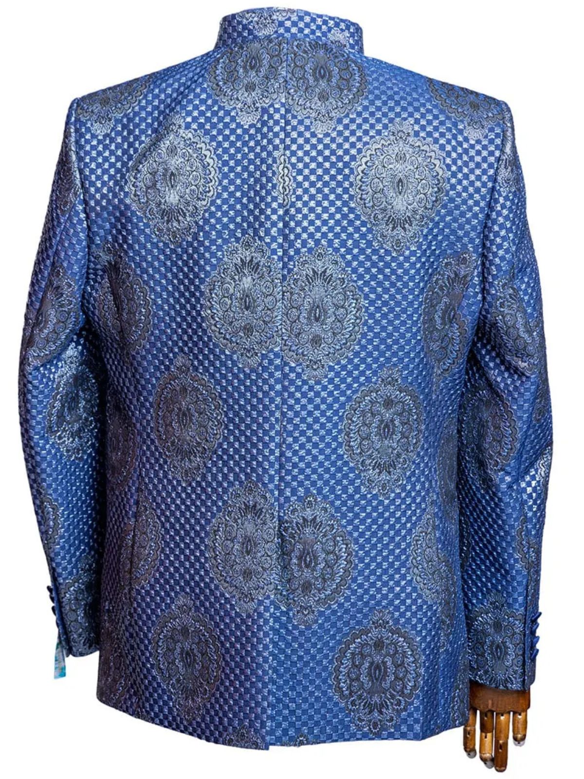JB Quesste Men’s 3pc Floral Blue Jodhpuri Suit Set - Image 4