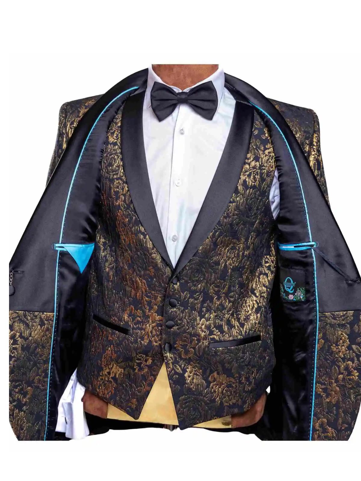 JB Quesste Men’s 3pc Slim Fit Shimmery Black and Gold Suit Set - Image 3