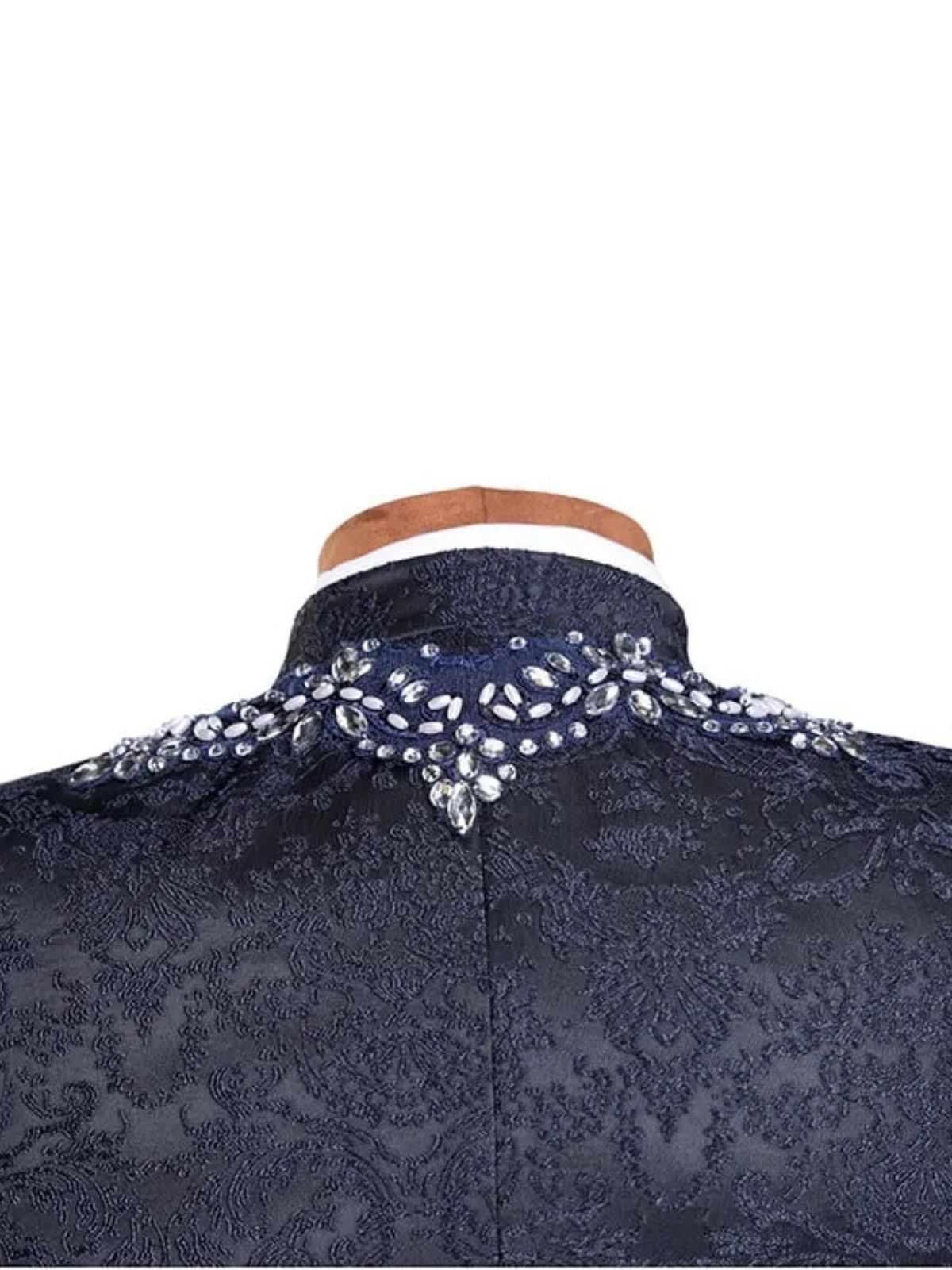 Rabin Men’s 3Pc Navy Blue Jodhpuri Suit With Faux Pearls - Image 5