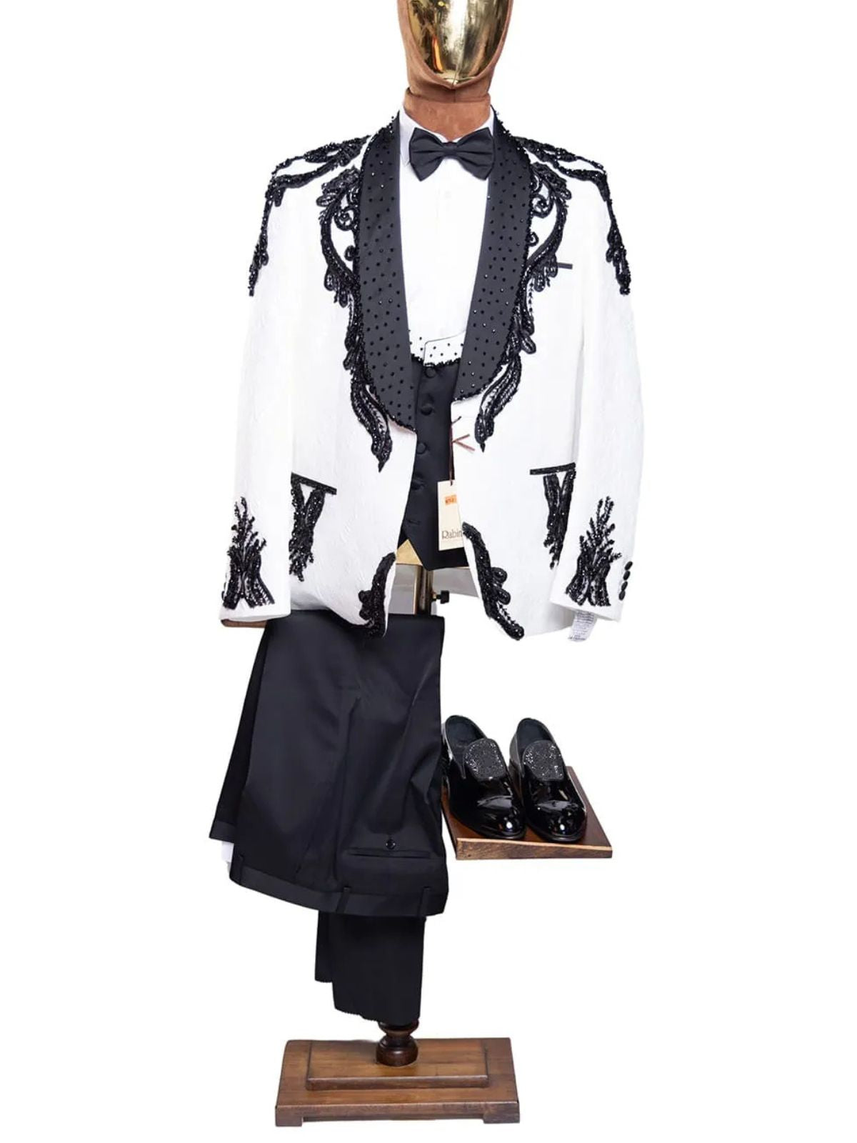 Rabin Men’s 3pc Ivory White Beads Embellished Wedding Suit Set