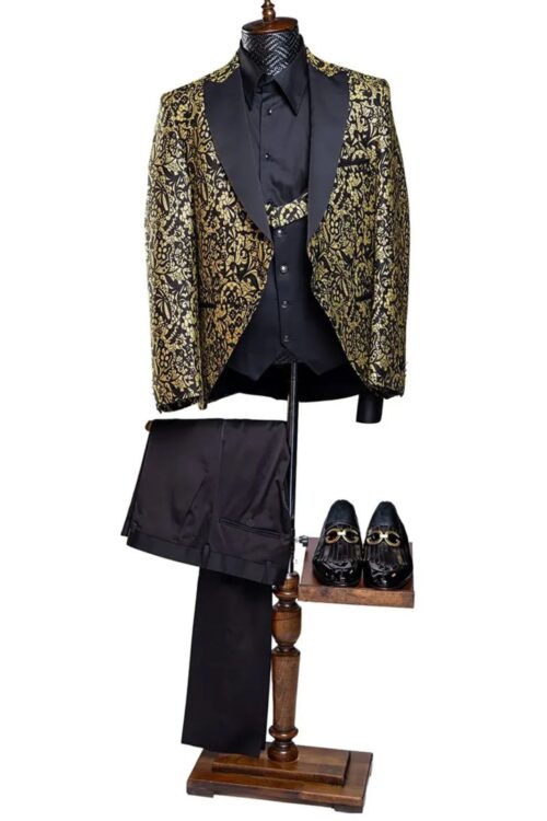 Rabin Men’s 3pc Slim Fit Stylish Flowery Patterned Blazer Suit Set