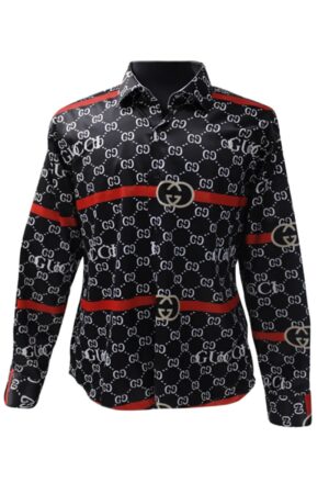 Red And Black Chain Patterned Silk Shirt