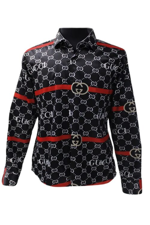 Red And Black Chain Patterned Silk Shirt