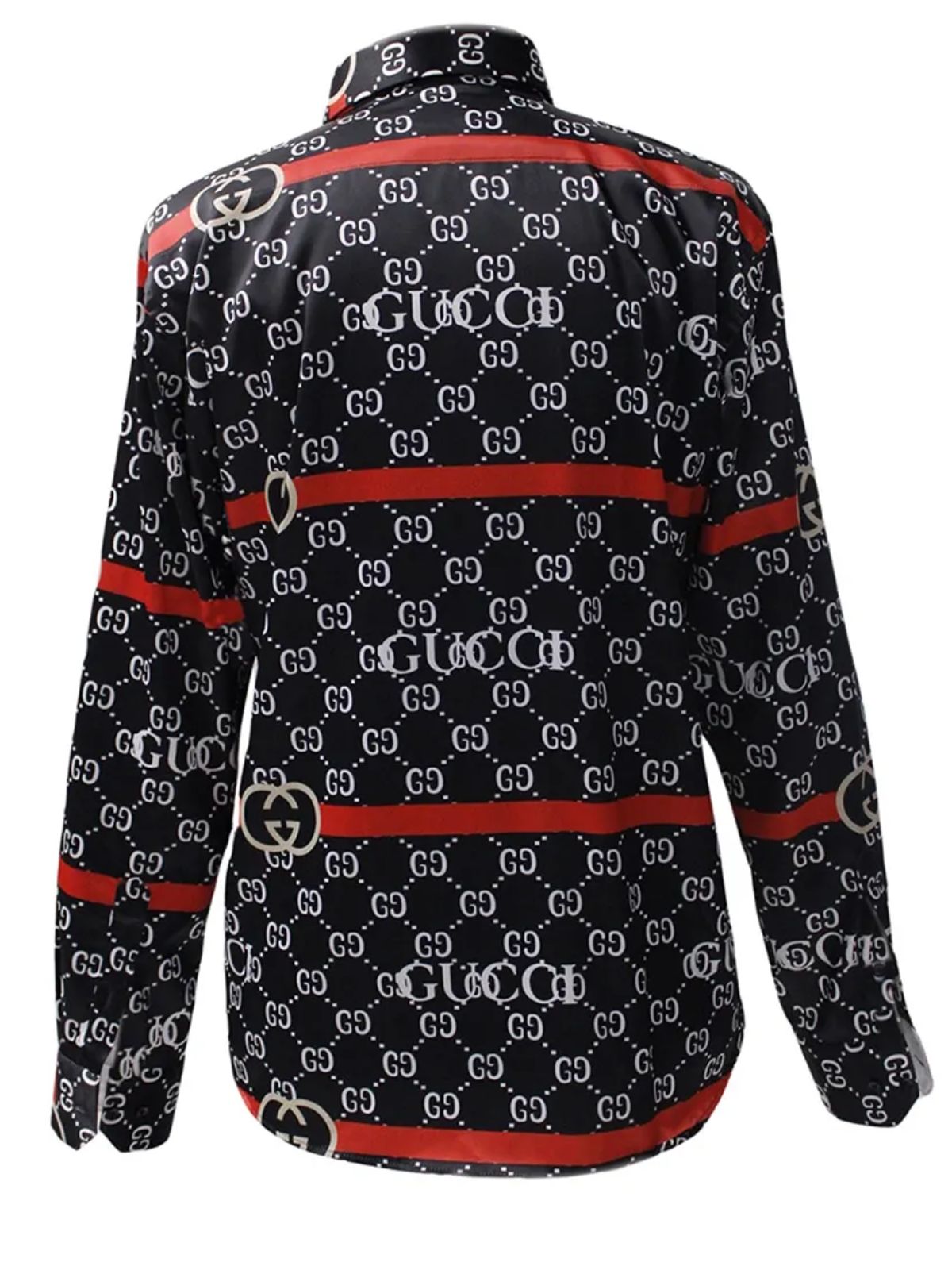 Red And Black Chain Patterned Silk Shirt - Image 2