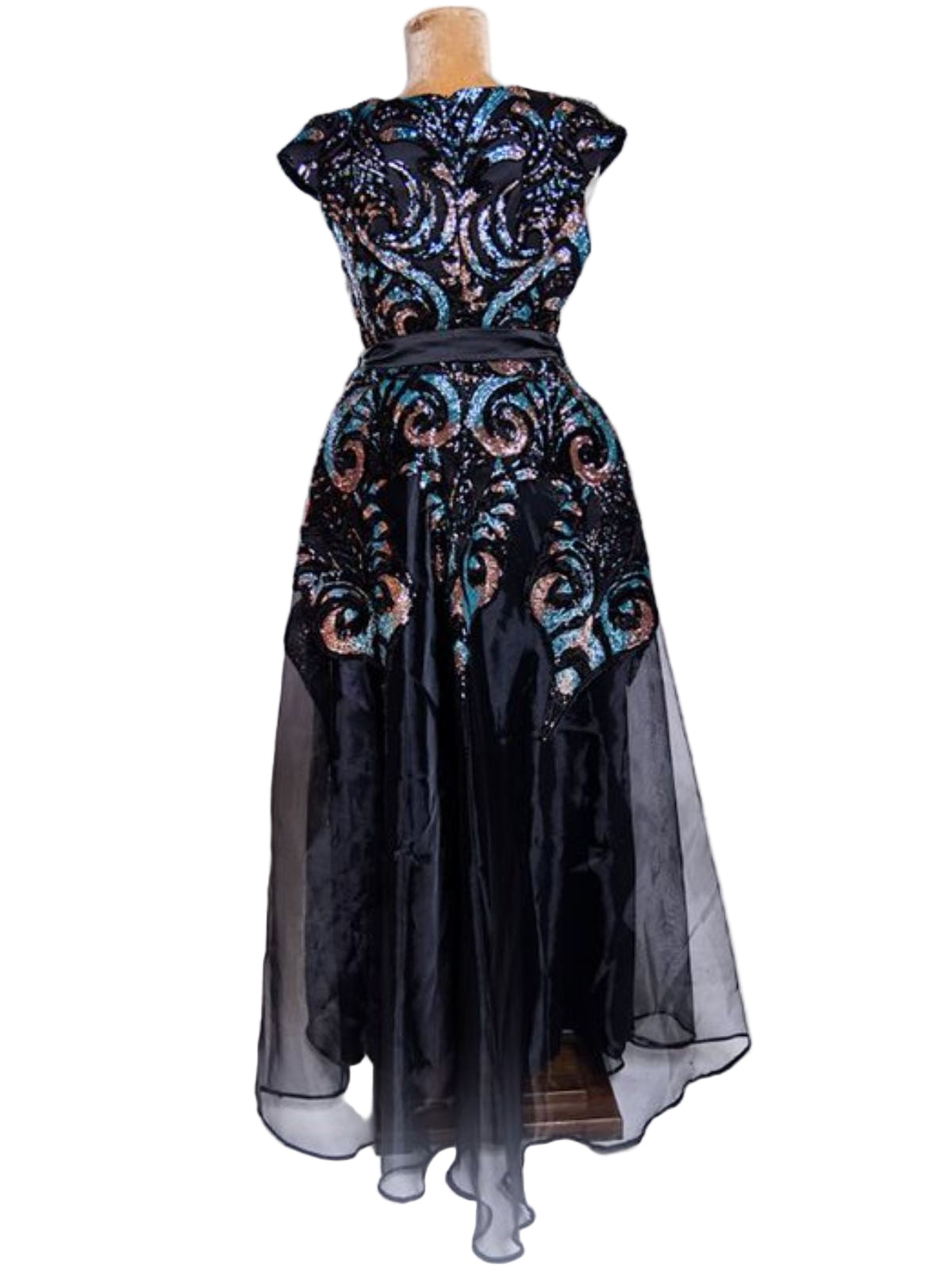 Sequin Patterned Cap Sleeve Party Anniversary Dress - Image 2