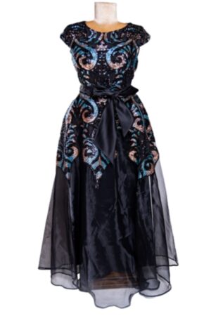 Sequin Patterned Cap Sleeve Party Anniversary Dress