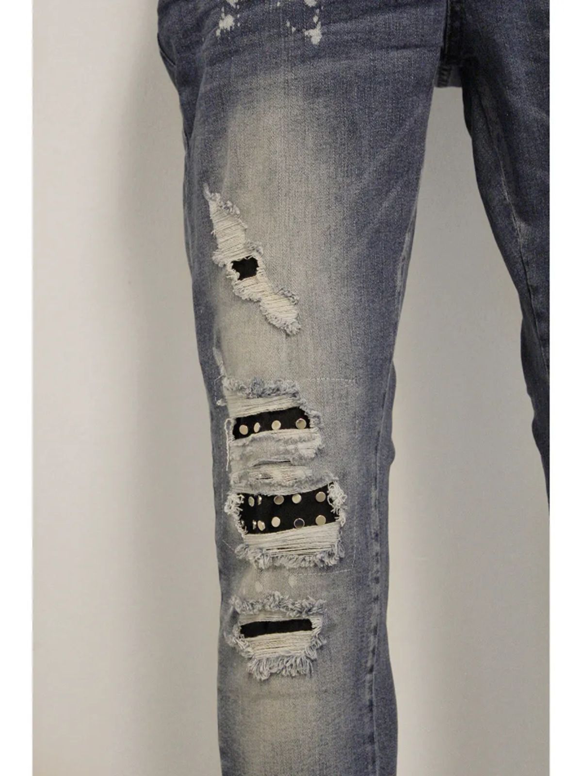 Silver Stud Helix Acid Washed Blue Skinny Fit Jeans - Image 3