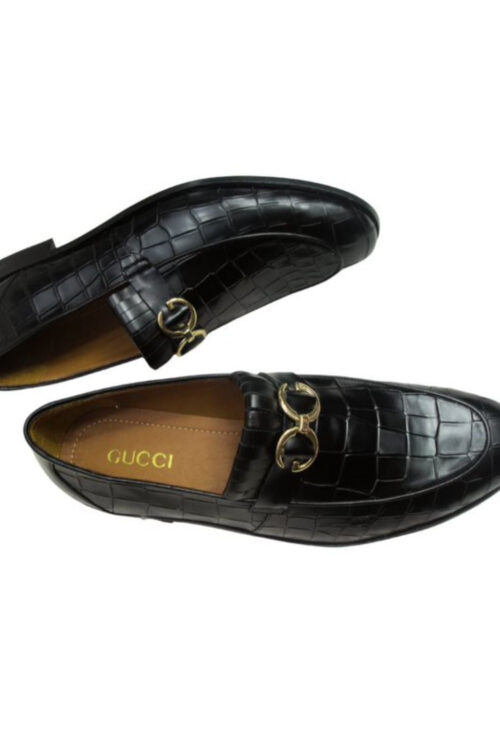 Solid Black Tree Bark Design Shoe with Golden Chain