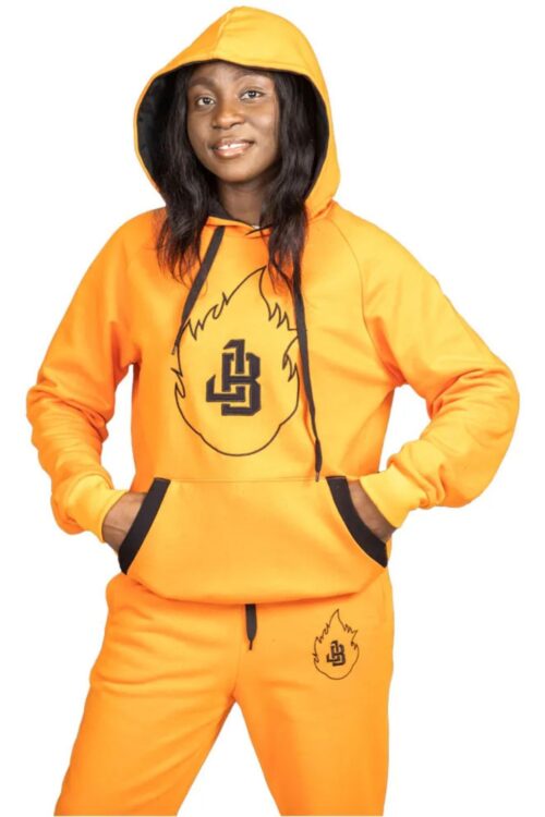 Stylish Unisex Orange Velvet Tracksuit with Black JB logo