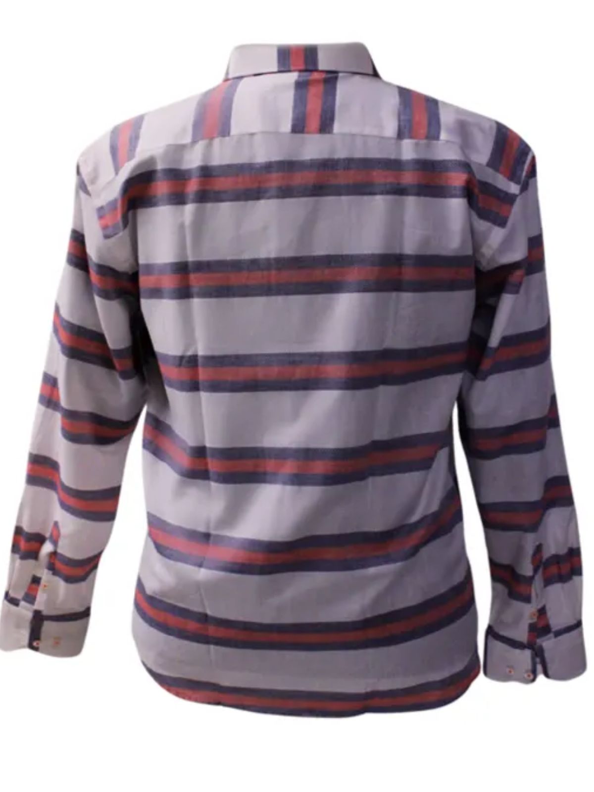 Terra Cotta Red And Blue Stripped Cotton Shirts - Image 2