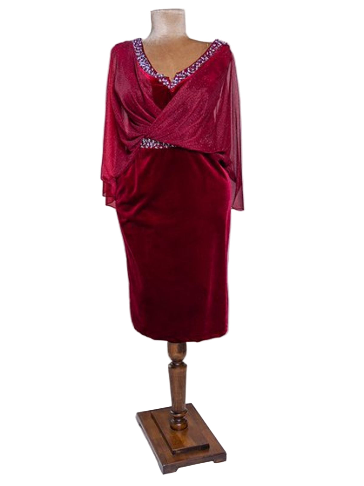 Velvet Dress with Sheer Sparkly Lace and Diamond Embellishments - Image 2